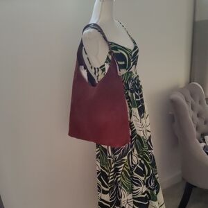 New!Margot New York Suede Leather Shoulder Purse Bag Burgundy Hobo Tote Y2K Retr
